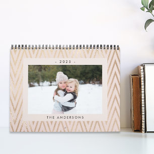 Calendrier Photo de la famille moderne rose et or