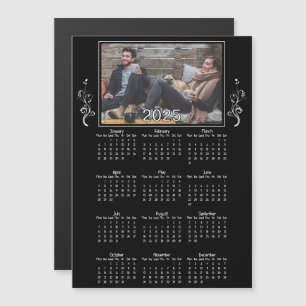 Calendrier photo de l'année 2025 noir avec feuilla