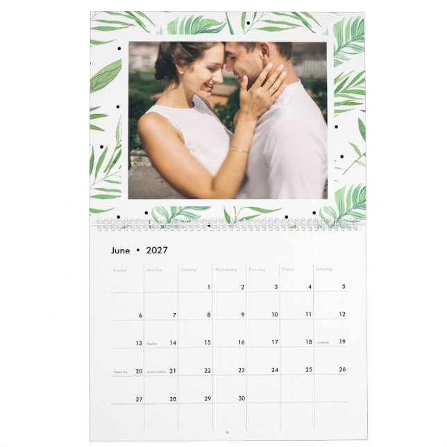 Calendrier Photo de l'année éditable des Feuilles tropicaux (Jun 2027)
