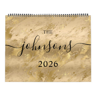 Calendrier Photo de nom de style script moderne en marbre dor