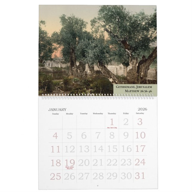 Calendrier Photo de voyage chrétien vintage Terre Sainte (Jan 2026)