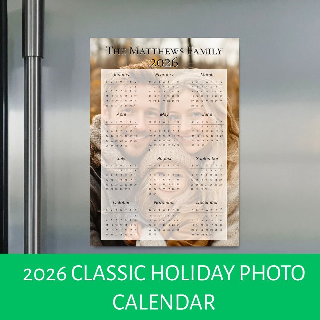 Calendrier photo des fêtes classiques 2026 (2026 Classic Holiday Photo Calendar)