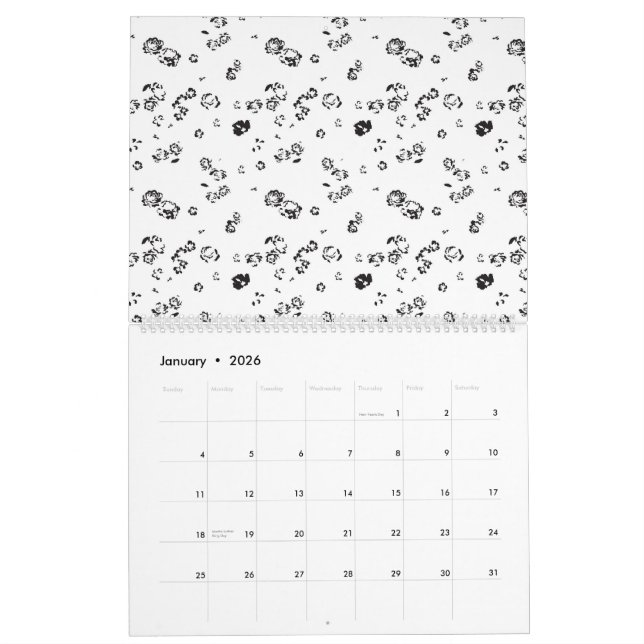 Calendrier photo en noir et blanc de bulles sur un dos blanc (Jan 2026)