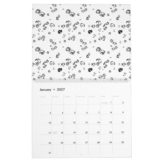 Calendrier photo en noir et blanc de bulles sur un dos blanc (Jan 2027)