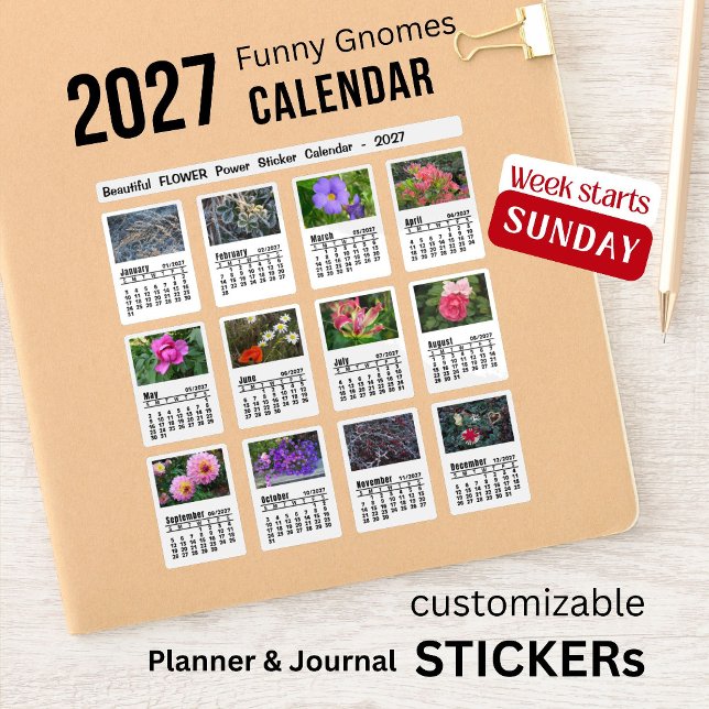 Calendrier Photo Fleur 2027 Dimanche Autocollants  (Créateur téléchargé)