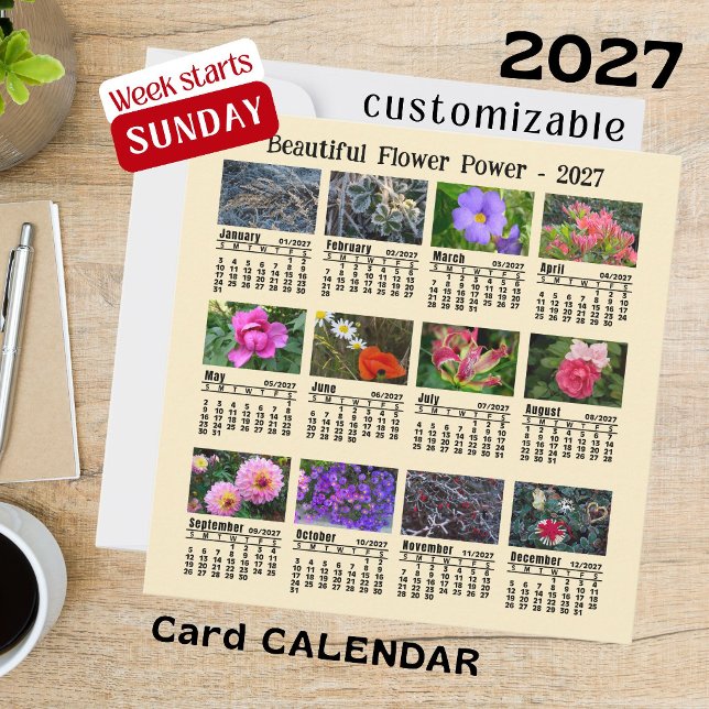Calendrier Photo Fleur 2027 Dimanche Semaine Carte (Créateur téléchargé)