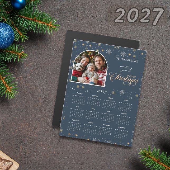 Calendrier photo flocon de neige bleu marine moder (Créateur téléchargé)
