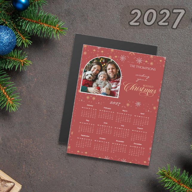 Calendrier photo flocon de neige rouge moderne 202 (Créateur téléchargé)