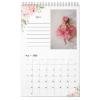 Calendrier photo floral rose pâle avec notes