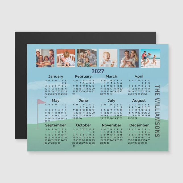 Calendrier photo magnétique 2027 thème golf (Devant / Derrière)