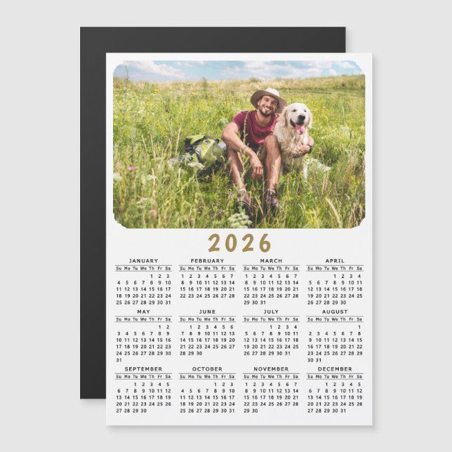 Calendrier photo magnétique moderne 2026 noir blan (Devant / Derrière)