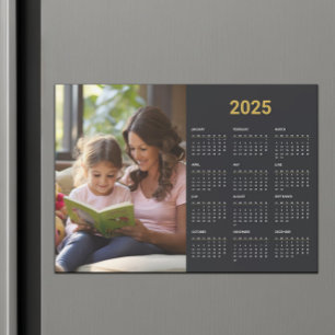 Calendrier photo magnétique noir et or 2025 année
