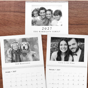 Calendrier photo minimaliste noir et blanc 2027