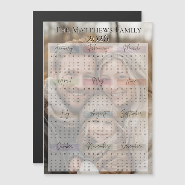 Calendrier photo moderne des vacances 2026 Sleek (Devant / Derrière)