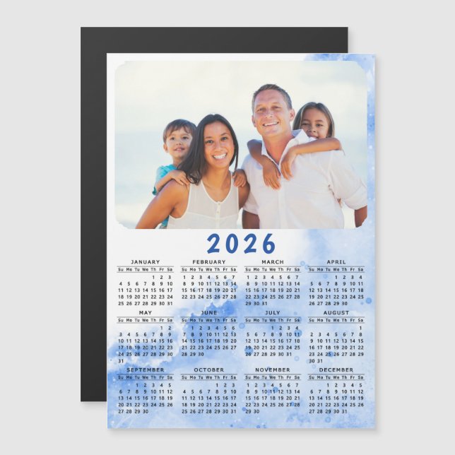 Calendrier photo personnalisé 2026 Magnet Bleu Océ (Devant / Derrière)