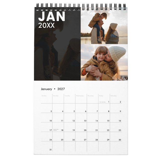 Calendrier photo personnalisé moderne Gris (Jan 2027)