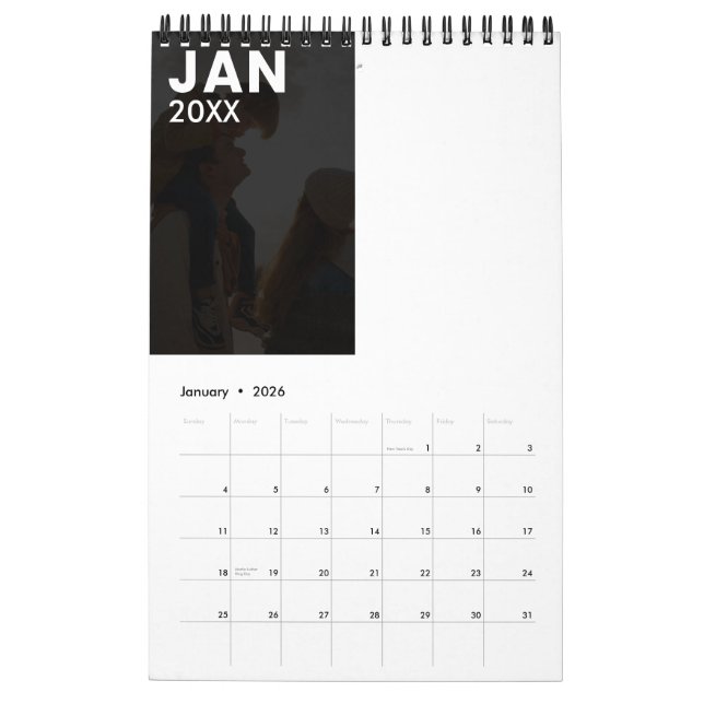 Calendrier photo personnalisé moderne Gris (Jan 2026)