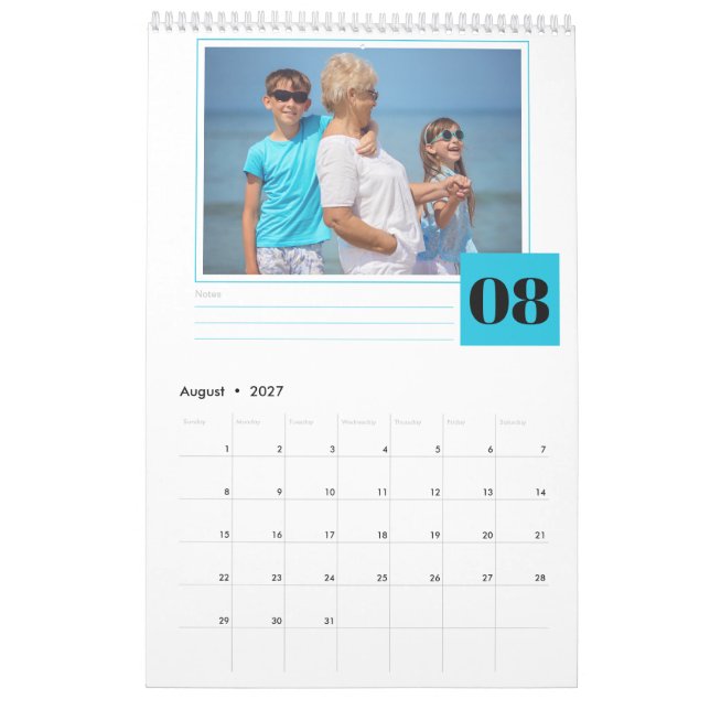 Calendrier Photo personnalisée et notes mensuelles Section 20 (Aug 2027)