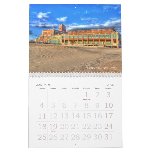 Calendrier Photographie de plage de rivage de New Jersey de (Jan 2026)