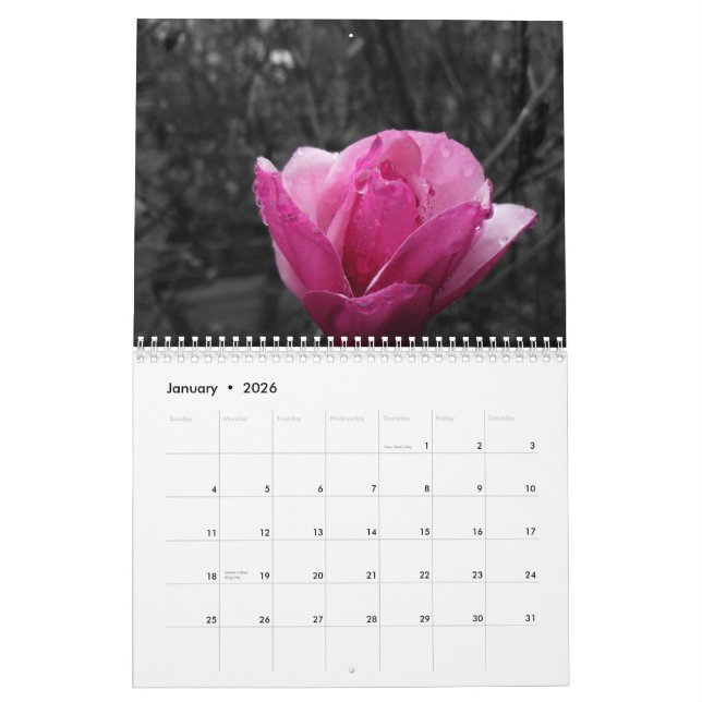 Calendrier Photographie noir et blanc avec accents de couleur (Jan 2026)