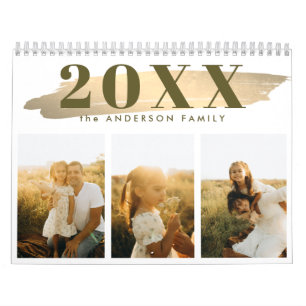 Calendrier Photos de famille élégantes or neutre