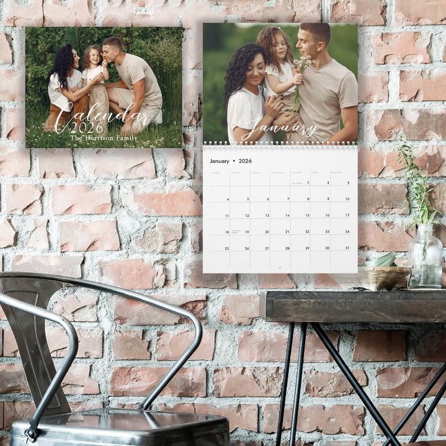 Calendrier Photos de famille personnalisées de 12 mois 2026 (Créateur téléchargé)