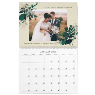 Calendrier Photos de mariage de jeunes mariés avec feuillage