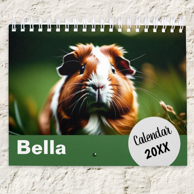 Calendrier Photos de votre porc de Guinée mensuelle (Create your own calendar with favorite photos of your guinea pig. Personalize with your pet's name)