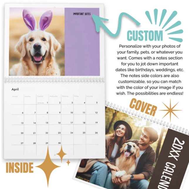 Calendrier Photos Personnalisées Famille Animaux Avec Notes (Personalized Photos Family Pets With Notes Calendar)