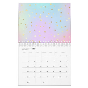 Calendrier Pink bleu pastel Pourpre Petit Point Doré Lumineu