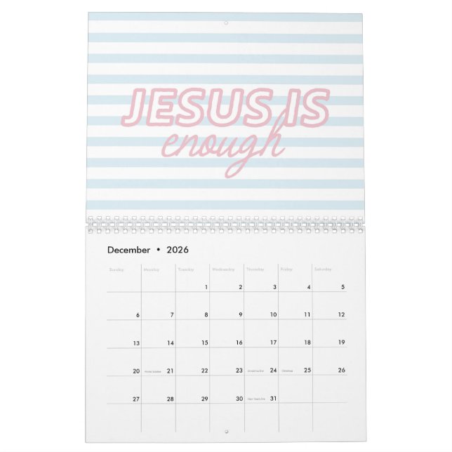 Calendrier Pink Blue Coquette Christian Bible Quote (Dec 2026)