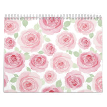 Pink Watercolor Roses Artistic Calendar