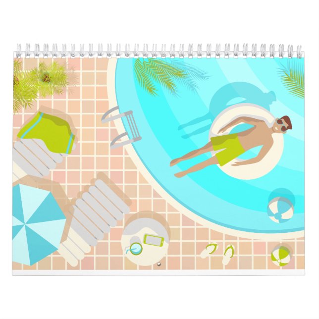 Calendrier Piscine mec sur la plage tropicale estivale vacanc (Protection)