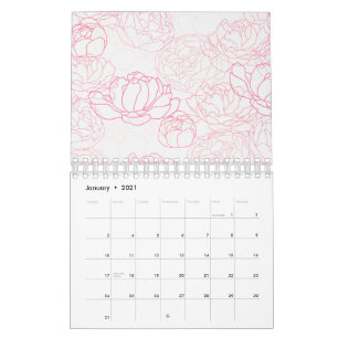 Calendrier Pivoines Esquisse Fleur Délicate Florale Jolie