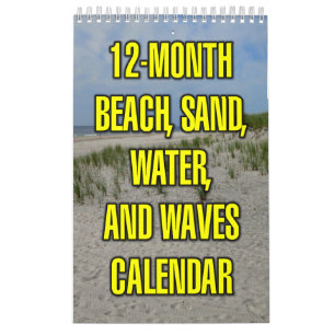 Calendrier Plage de 12 mois, sable, eau et vagues