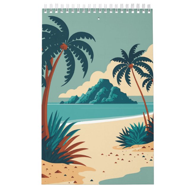 Calendrier Plage de dessin animé tropical d'été (Protection)