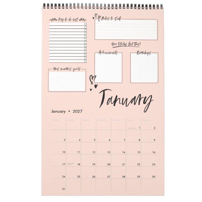 Calendrier Planification Motivative Moyenne Moyenne Du Chaos  (Jan 2027)