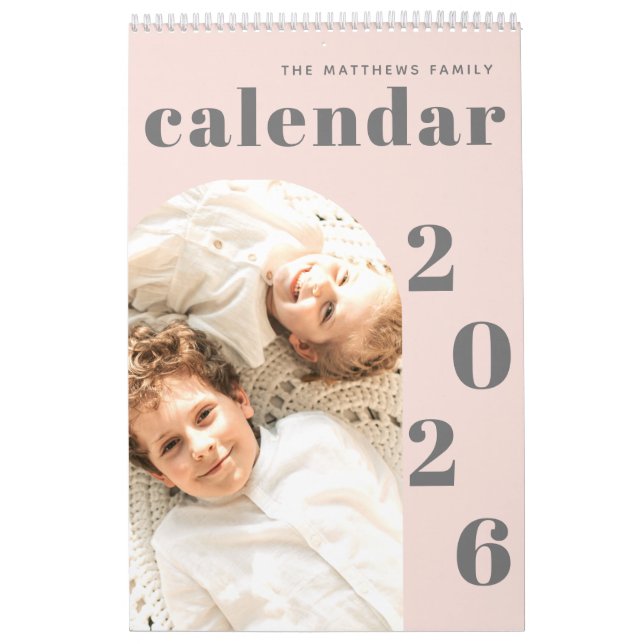 Calendrier Platine photo personnalisée simple et moderne rose (Protection)