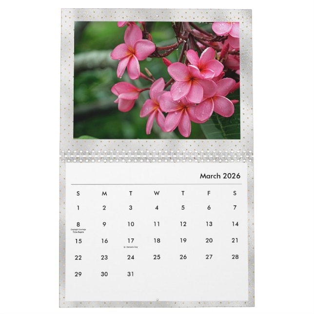 Calendrier Plumeria Fleurs tropicales Photo  (Mar 2026)