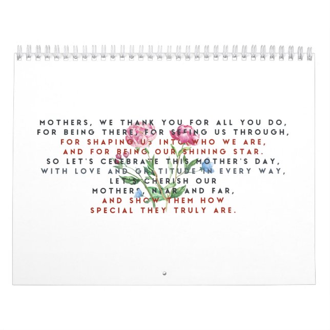 Calendrier poème et fleurs de la fête des mères (Protection)