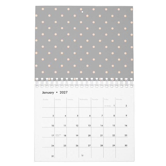 Calendrier Point blanc fond gris élégant pois pointillé (Jan 2027)
