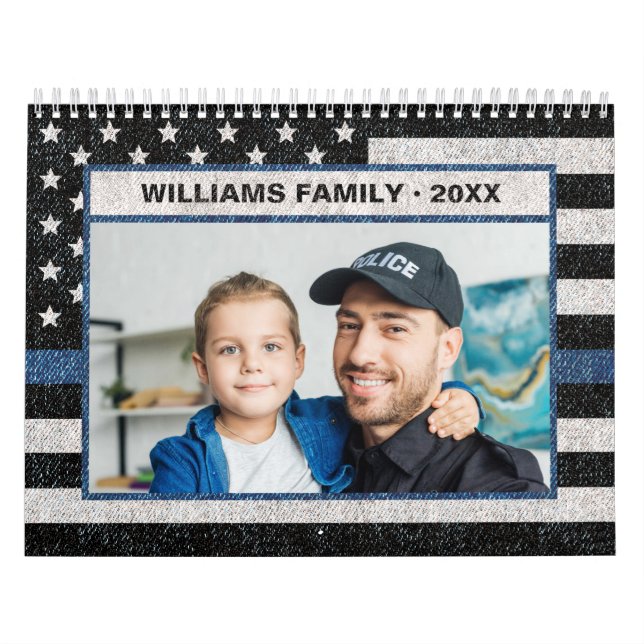 Calendrier Police Mince Ligne bleue Drapeau Famille Photo 202 (Protection)
