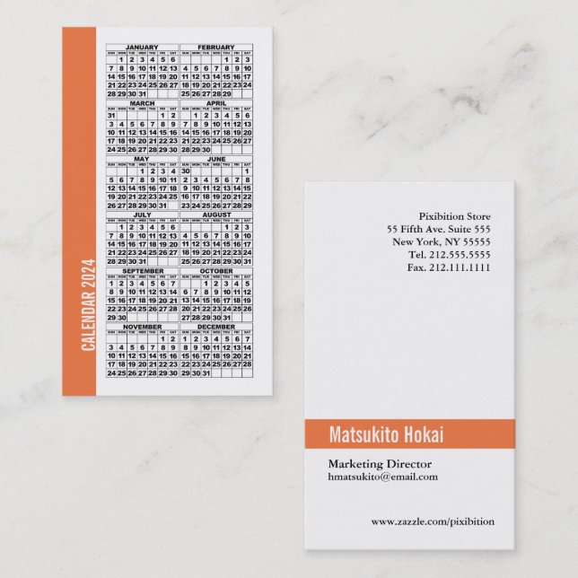 Calendrier Portefeuille 2024 Carte de visite taill (Devant / Derrière)