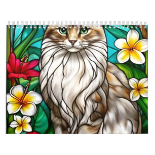 Calendrier Portrait de chat en vitrail Chat élégant à poils l