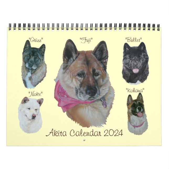 Calendrier portraits d'art originaux de chiens japonais akita (Protection)