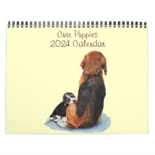 Calendrier portraits d'art réaliste de chiens de chiot mignon