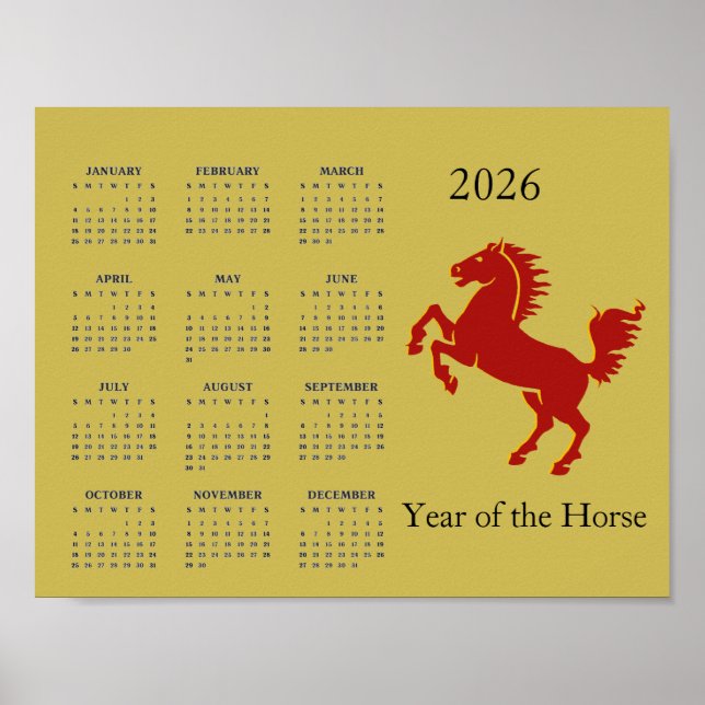Calendrier Poster Année du Cheval 2026 (Devant)