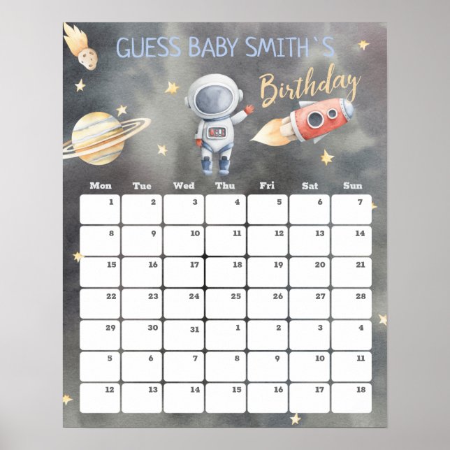 Calendrier Poster de Date de Naissance Astronaute  (Devant)