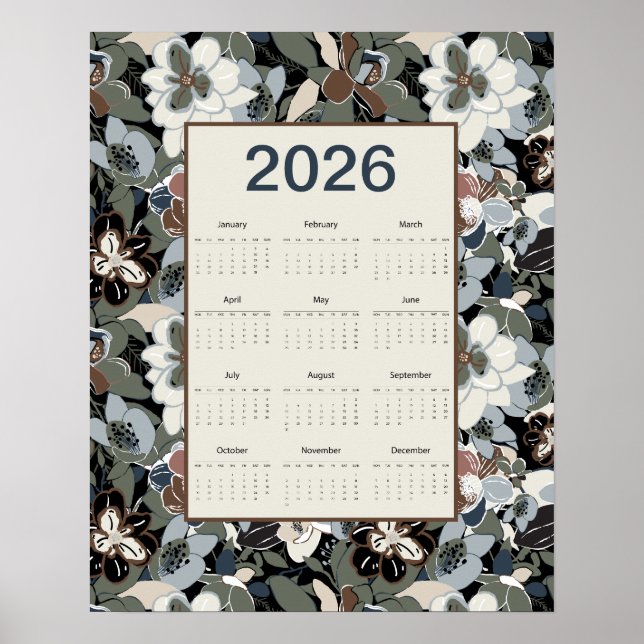 Calendrier Poster Floral Magnolia 2026 (Devant)