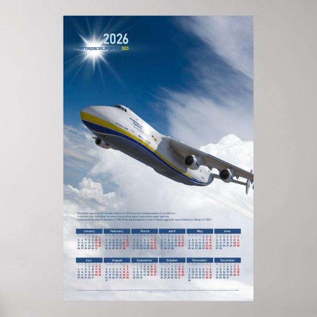 Calendrier Poster Hommage 2026 Antonov An-225 Mriy (Devant)
